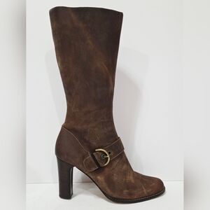 Joan & David Brown Leather Heeled Boots Buckle Strap Size 8.5